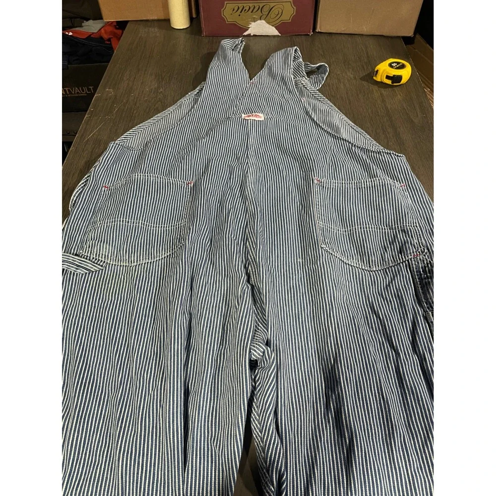 Round House Railroad Blue Hickory Stripe Denim Bib Overalls Workwear Vintage